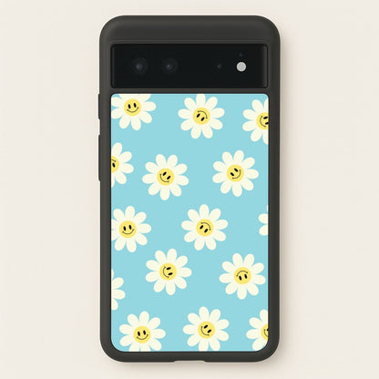 Pastel Blue Smiley Daisies Pattern  - Floral Phone Case for Google Pixel 6