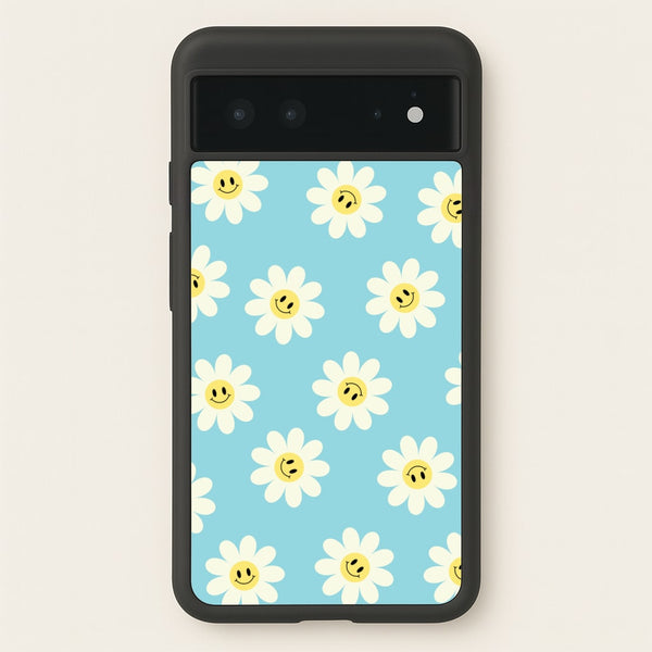 Pastel Blue Smiley Daisies Pattern  - Floral Phone Case for Google Pixel 6
