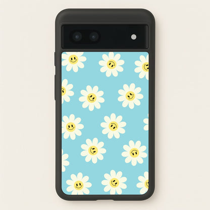 Pastel Blue Smiley Daisies Pattern  - Floral Phone Case for Google Pixel 7a