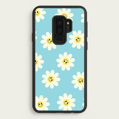 Pastel Blue Smiley Daisies Pattern  - Floral Phone Case for Galaxy S9 Plus