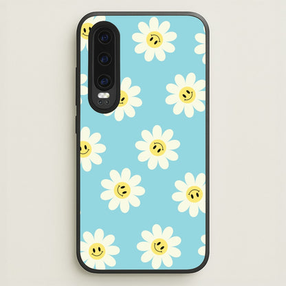 Pastel Blue Smiley Daisies Pattern  - Floral Phone Case for Huawei P30