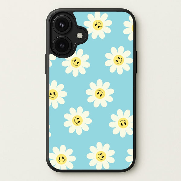 Pastel Blue Smiley Daisies Pattern Phone Case for iPhone 17