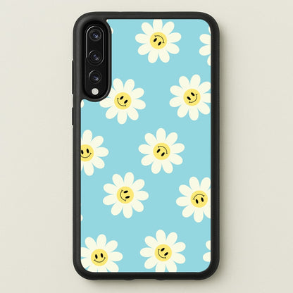 Pastel Blue Smiley Daisies Pattern  - Floral Phone Case for Huawei P20 Pro