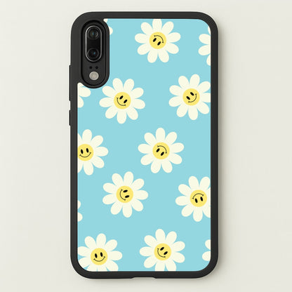 Pastel Blue Smiley Daisies Pattern  - Floral Phone Case for Huawei P20