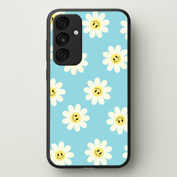 Pastel Blue Smiley Daisies Pattern  - Floral Phone Case for Galaxy A55