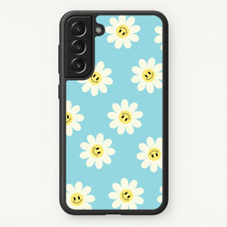 Pastel Blue Smiley Daisies Pattern  - Floral Phone Case for Galaxy S21FE