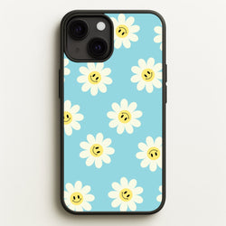 Pastel Blue Smiley Daisies Pattern  - Floral Phone Case for iPhone 13 Mini