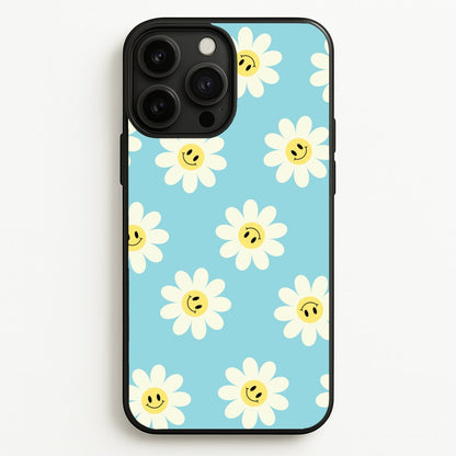 Pastel Blue Smiley Daisies Pattern  - Floral Phone Case for iPhone 13 Pro Max