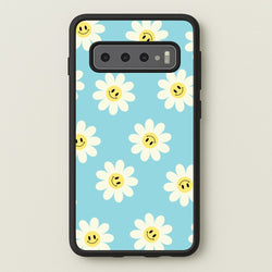 Pastel Blue Smiley Daisies Pattern  - Floral Phone Case for Galaxy S10