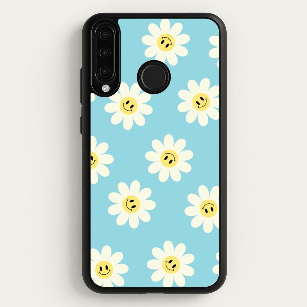 Pastel Blue Smiley Daisies Pattern  - Floral Phone Case for Huawei P30 Lite