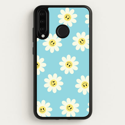 Pastel Blue Smiley Daisies Pattern  - Floral Phone Case for Huawei P30 Lite