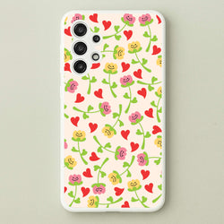 Smiley Tulips And Hearts Pattern  - Floral Phone Case for Galaxy A13
