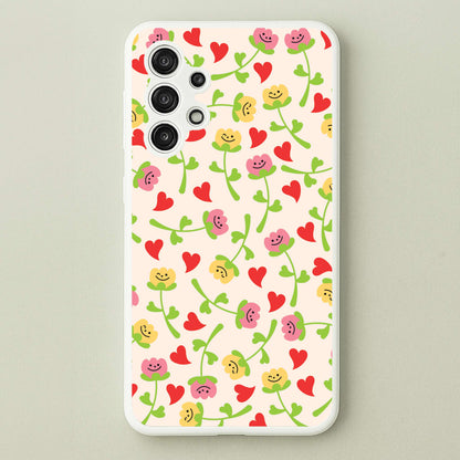 Smiley Tulips And Hearts Pattern  - Floral Phone Case for Galaxy A13