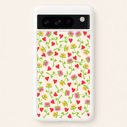 Smiley Tulips And Hearts Pattern  - Floral Phone Case for Google Pixel 8 Pro