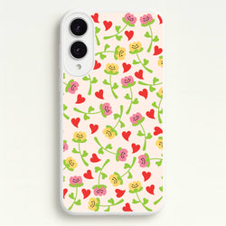 Smiley Tulips And Hearts Pattern  - Floral Phone Case for Galaxy S25 Edge
