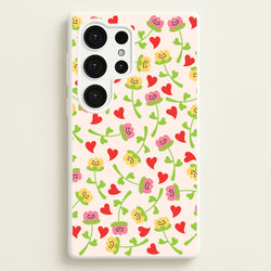 Smiley Tulips And Hearts Pattern  - Floral Phone Case for Galaxy S25 Ultra