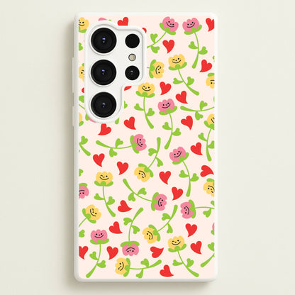 Smiley Tulips And Hearts Pattern  - Floral Phone Case for Galaxy S25 Ultra