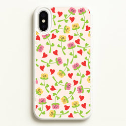 Smiley Tulips And Hearts Pattern  - Floral Phone Case for iPhone XS Max
