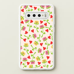 Smiley Tulips And Hearts Pattern  - Floral Phone Case for Galaxy S10 Plus
