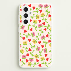 Smiley Tulips And Hearts Pattern  - Floral Phone Case for Galaxy S23FE