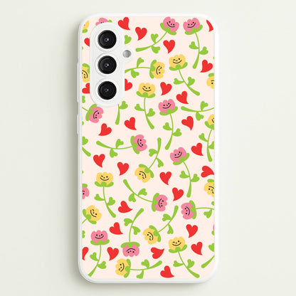 Smiley Tulips And Hearts Pattern  - Floral Phone Case for Galaxy S23FE