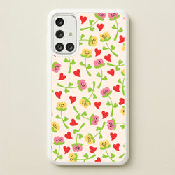 Smiley Tulips And Hearts Pattern  - Floral Phone Case for Galaxy A71