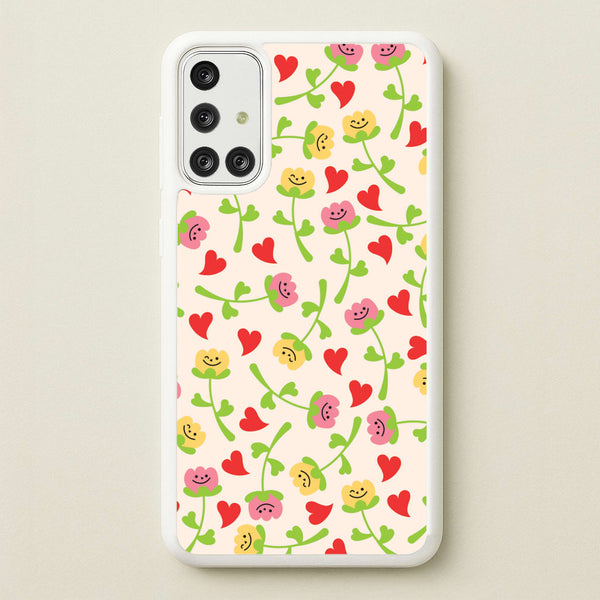 Smiley Tulips And Hearts Pattern  - Floral Phone Case for Galaxy A71