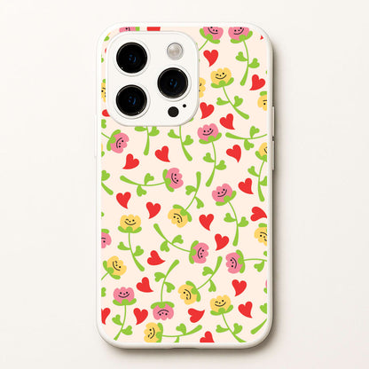 Smiley Tulips And Hearts Pattern  - Floral Phone Case for iPhone 15 Pro