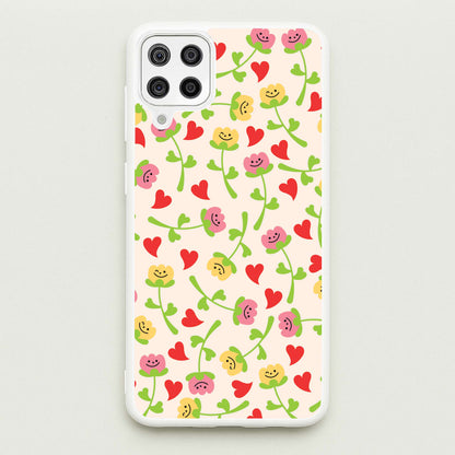 Smiley Tulips And Hearts Pattern  - Floral Phone Case for Galaxy A12