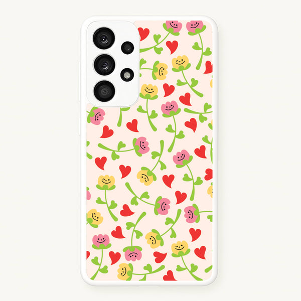 Smiley Tulips And Hearts Pattern  - Floral Phone Case for Galaxy A53