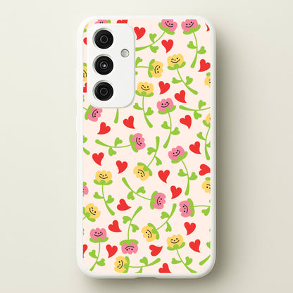 Smiley Tulips And Hearts Pattern  - Floral Phone Case for Galaxy A15