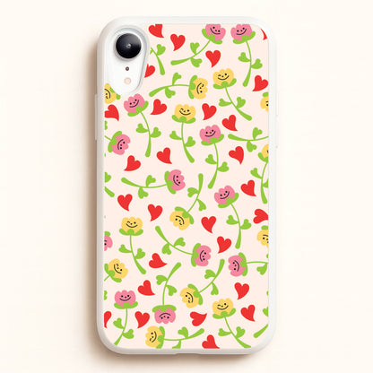 Smiley Tulips And Hearts Pattern  - Floral Phone Case for iPhone XR