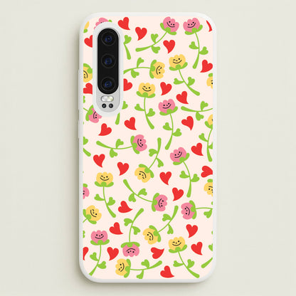 Smiley Tulips And Hearts Pattern  - Floral Phone Case for Huawei P30