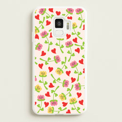 Smiley Tulips And Hearts Pattern  - Floral Phone Case for Galaxy S9