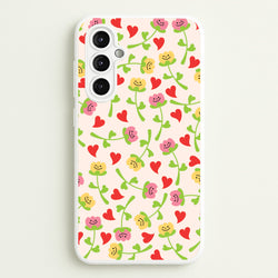 Smiley Tulips And Hearts Pattern  - Floral Phone Case for Galaxy A14
