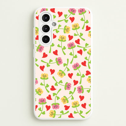 Smiley Tulips And Hearts Pattern  - Floral Phone Case for Galaxy A14