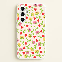 Smiley Tulips And Hearts Pattern  - Floral Phone Case for Galaxy A54