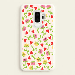 Smiley Tulips And Hearts Pattern  - Floral Phone Case for Galaxy S9 Plus