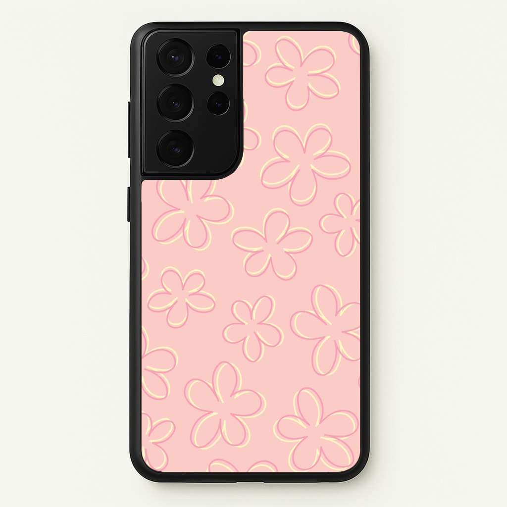 Abstract Flower Outlines Pattern  - Floral Phone Case for Galaxy S21 Ultra