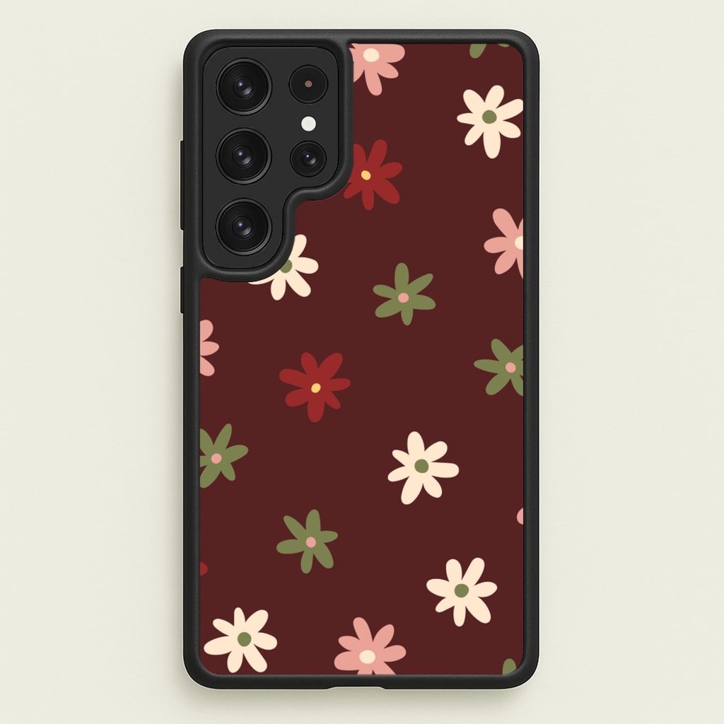 Dark Whimsical Flower Pattern  - Floral Phone Case for Galaxy S22 Ultra