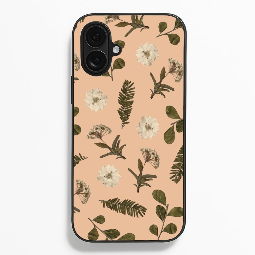 Leaves And Pressed Flowers Peach Pattern   - Floral Phone Case for iPhone 16 Plus