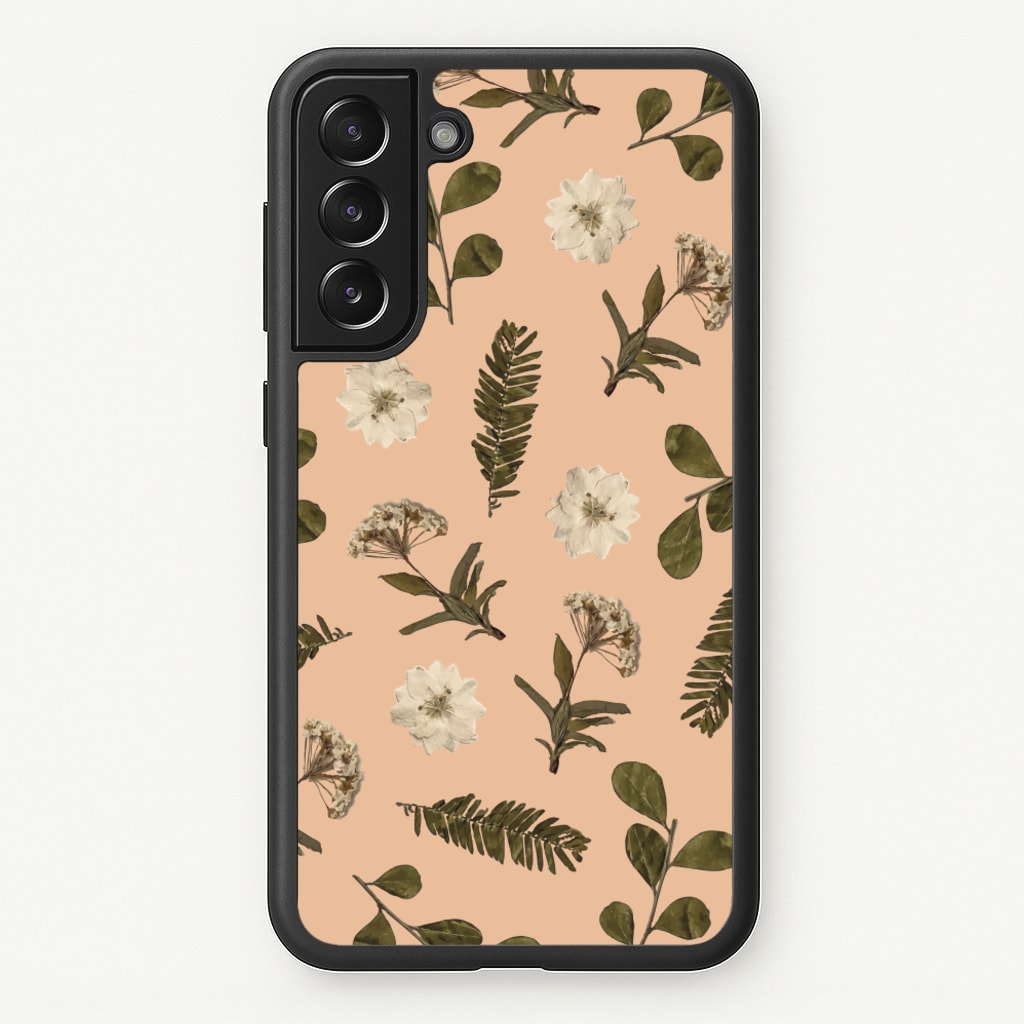 Leaves And Pressed Flowers Peach Pattern   - Floral Phone Case for Galaxy S21
