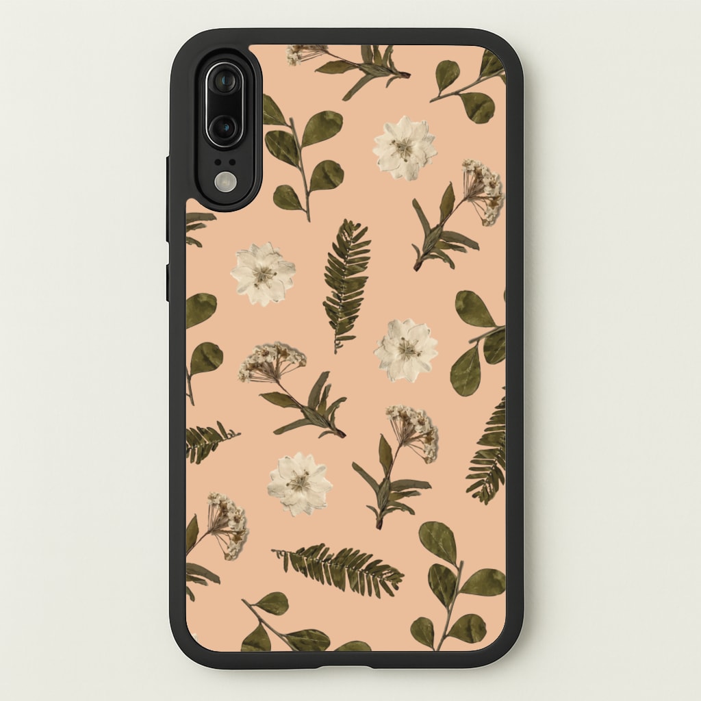 Leaves And Pressed Flowers Peach Pattern   - Floral Phone Case for Huawei P20