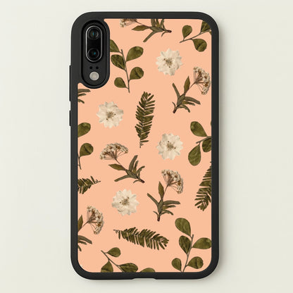 Leaves And Pressed Flowers Peach Pattern   - Floral Phone Case for Huawei P20