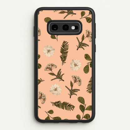 Leaves And Pressed Flowers Peach Pattern   - Floral Phone Case for Galaxy S10e