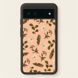 Leaves And Pressed Flowers Peach Pattern   - Floral Phone Case for Google Pixel 6