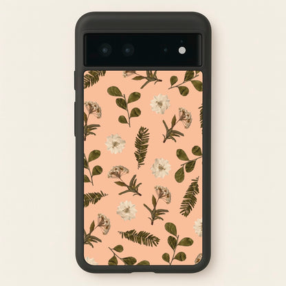 Leaves And Pressed Flowers Peach Pattern   - Floral Phone Case for Google Pixel 6