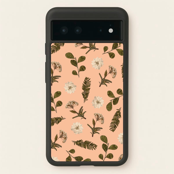 Leaves And Pressed Flowers Peach Pattern   - Floral Phone Case for Google Pixel 6