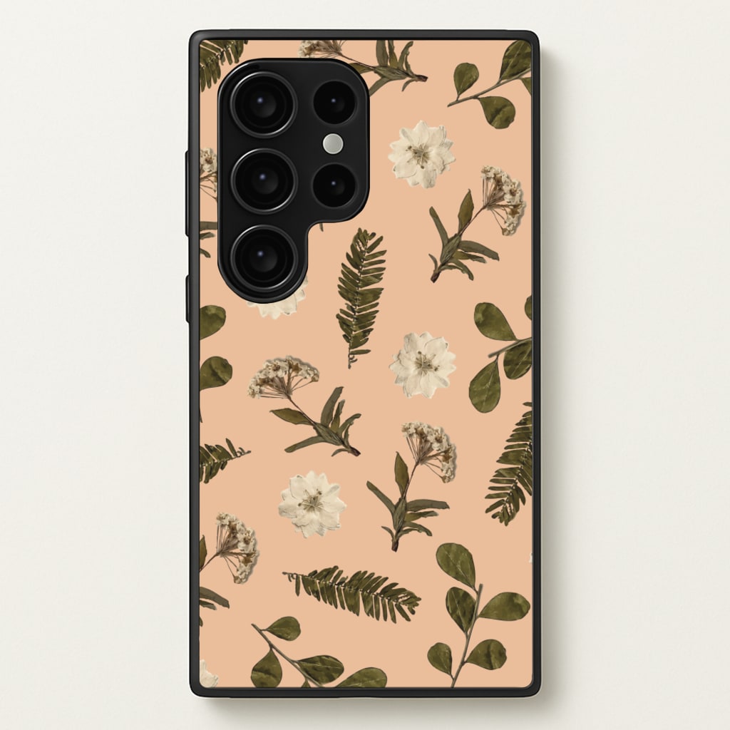 Leaves And Pressed Flowers Peach Pattern   - Floral Phone Case for Galaxy S24 Ultra