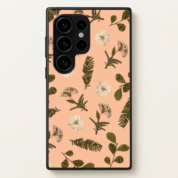 Leaves And Pressed Flowers Peach Pattern   - Floral Phone Case for Galaxy S24 Ultra